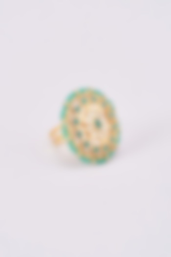 Gold Plated Kundan & Green Stone Ring by Auraa Trends at Pernia's Pop Up Shop
