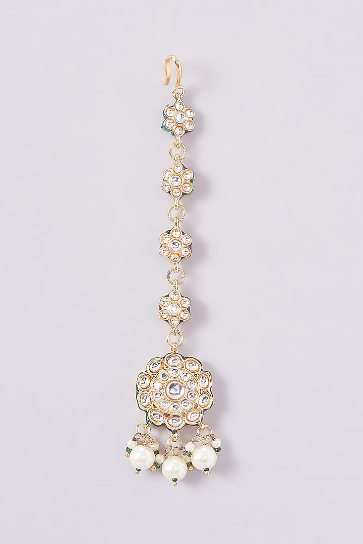 Gold Plated Kundan & Green Stone Maangtikka by Aura Trends at Pernia's Pop Up Shop