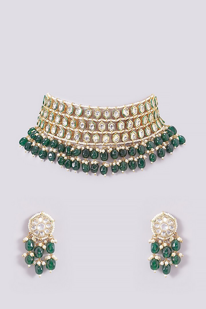 Gold Plated Kundan Polki Choker Necklace Set by Aura Trends at Pernia's Pop Up Shop
