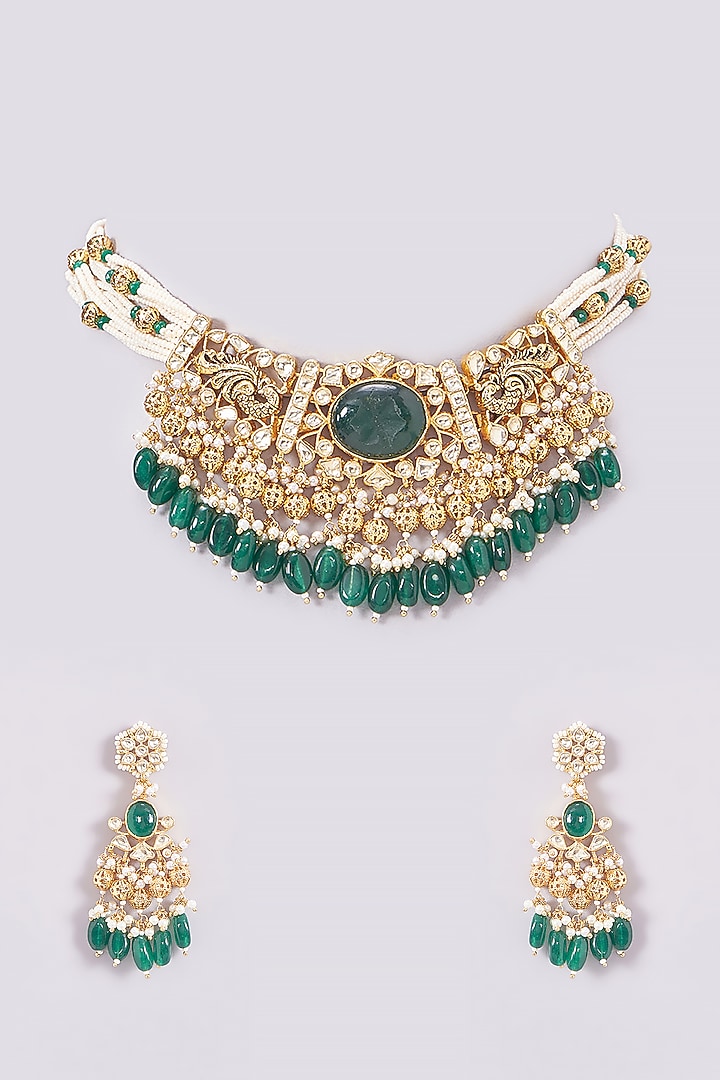Gold Plated Kundan Polki Choker Necklace Set by Aura Trends at Pernia's Pop Up Shop