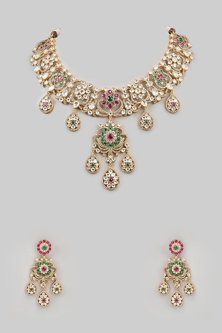 Two Tone Finish Kundan Polki & Beaded Necklace Set by Aura Trends at Pernia's Pop Up Shop