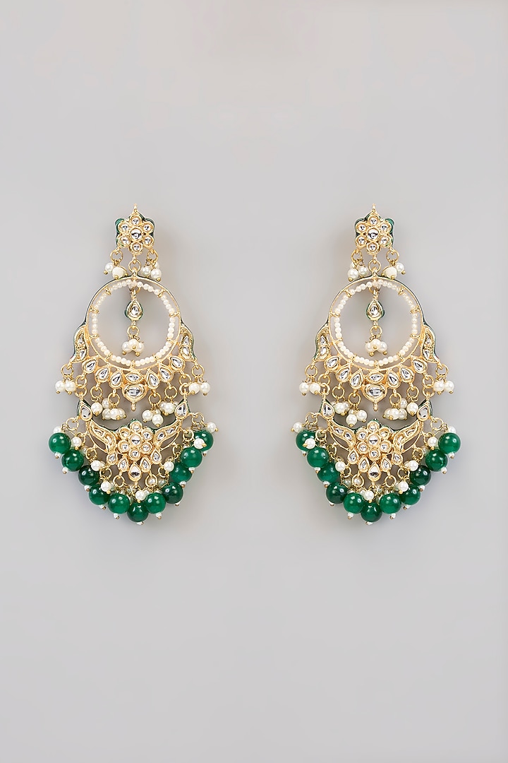 Gold Finish Kundan Polki Chandbali Earrings by Aura Trends at Pernia's Pop Up Shop