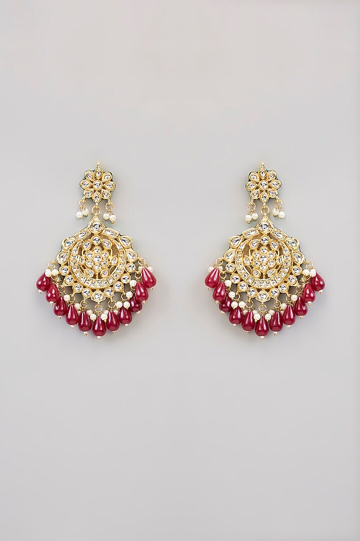 Gold Finish Kundan Polki Chandbali Earrings by Aura Trends at Pernia's Pop Up Shop