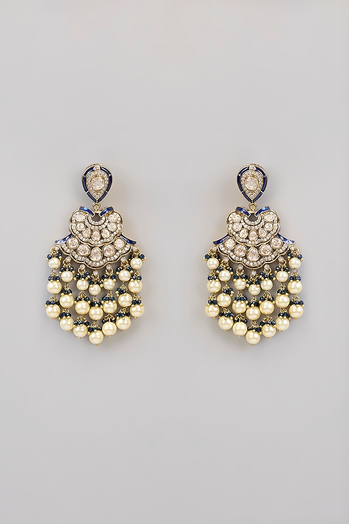Gold Finish Kundan Polki Chandbali Earrings by Aura Trends at Pernia's Pop Up Shop