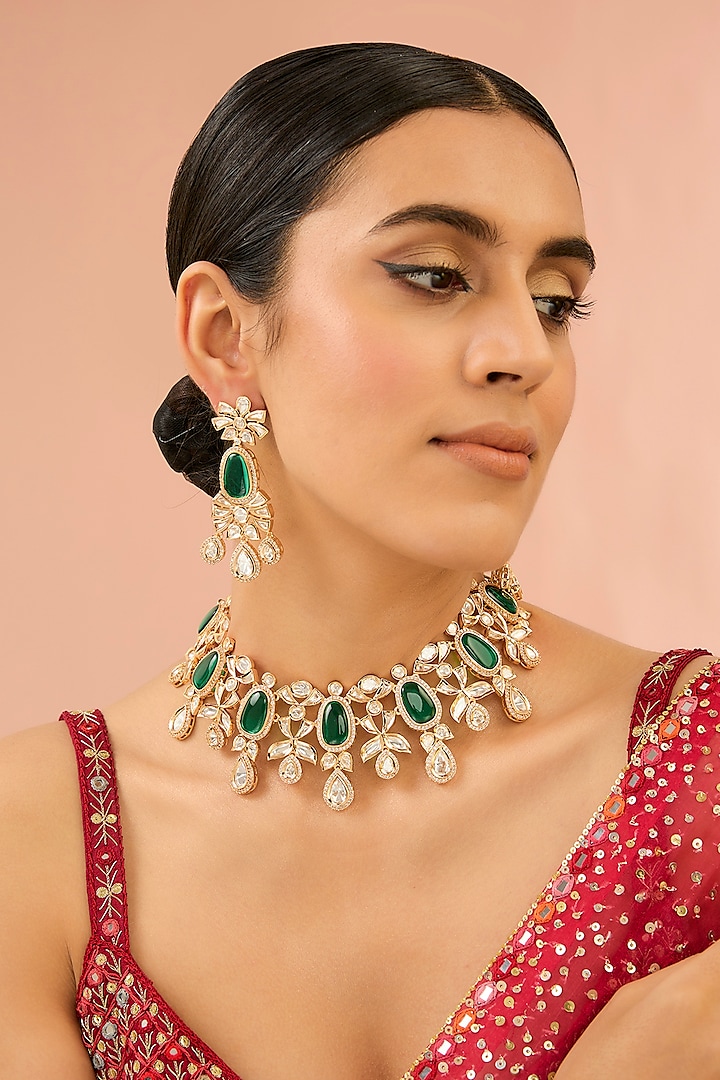 Two Tone Finish Kundan Polki & Beaded Necklace Set by Auraa Trends at Pernia's Pop Up Shop