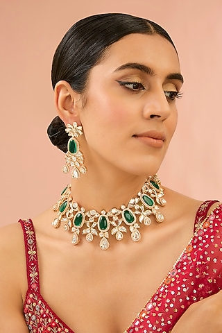 Two Tone Finish Kundan Polki & Beaded Necklace Set by Aura Trends