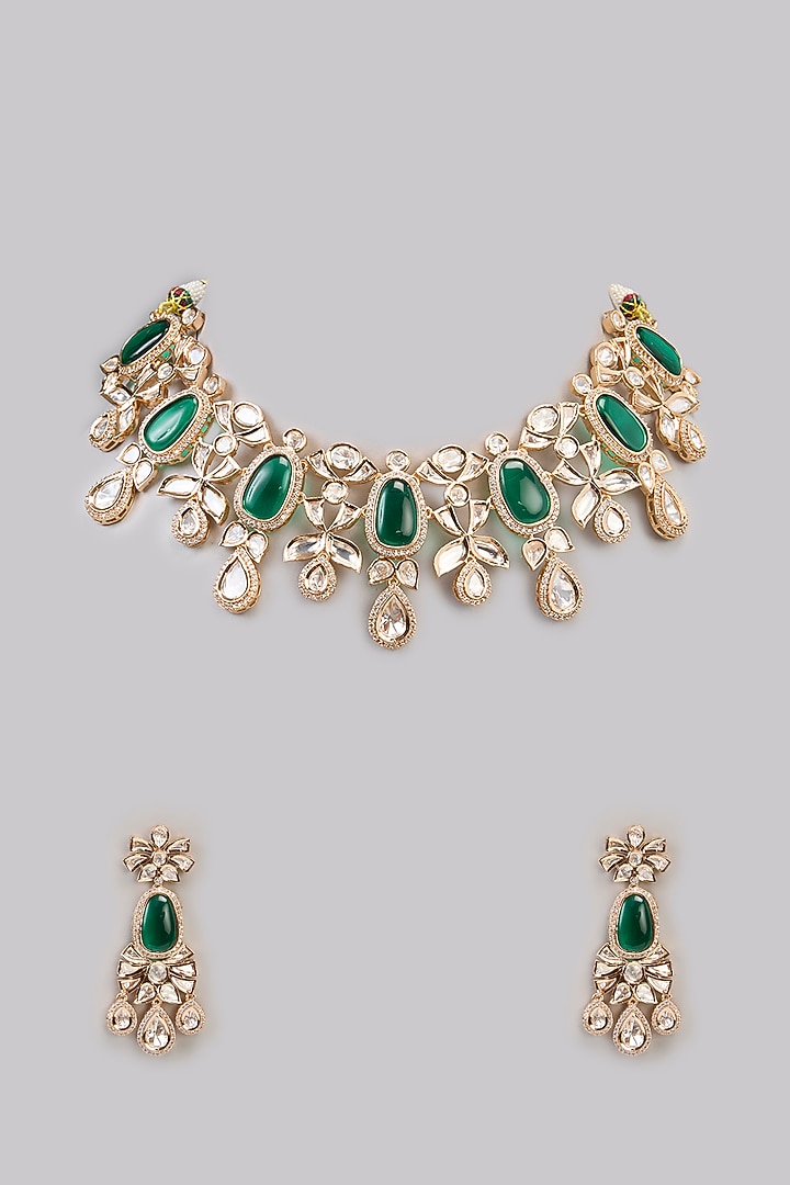 Two Tone Finish Kundan Polki & Beaded Necklace Set by Aura Trends at Pernia's Pop Up Shop