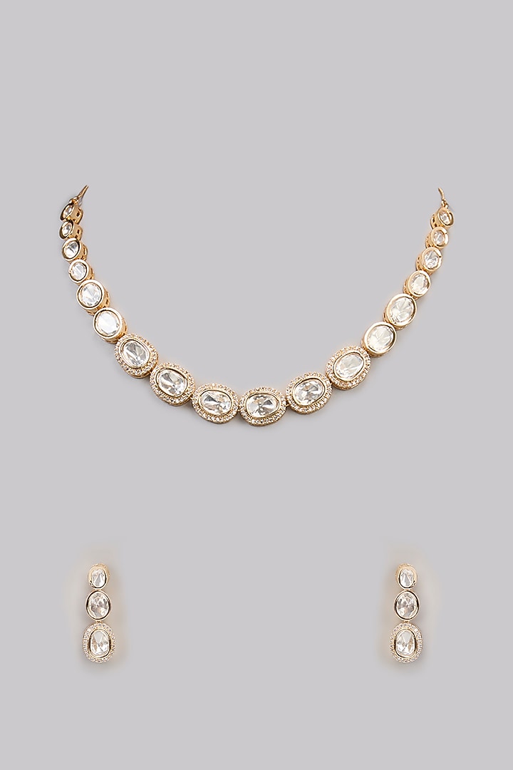 Two Tone Finish Kundan Polki Necklace Set by Aura Trends at Pernia's Pop Up Shop