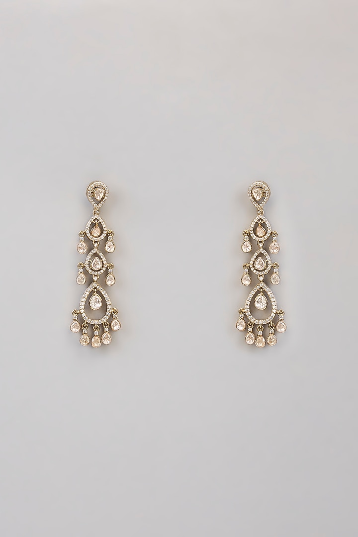 Gold Finish Kundan Polki Chandbali Earrings by Aura Trends at Pernia's Pop Up Shop