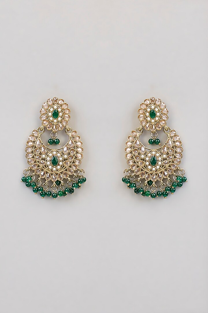 Gold Finish Kundan Polki Chandbali Earrings by Aura Trends at Pernia's Pop Up Shop