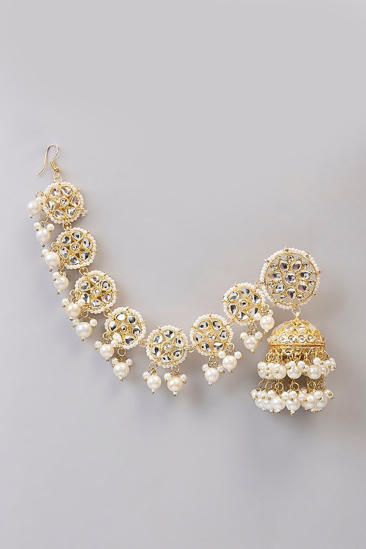 Gold Finish Kundan Polki Chandbali Earrings by Aura Trends at Pernia's Pop Up Shop