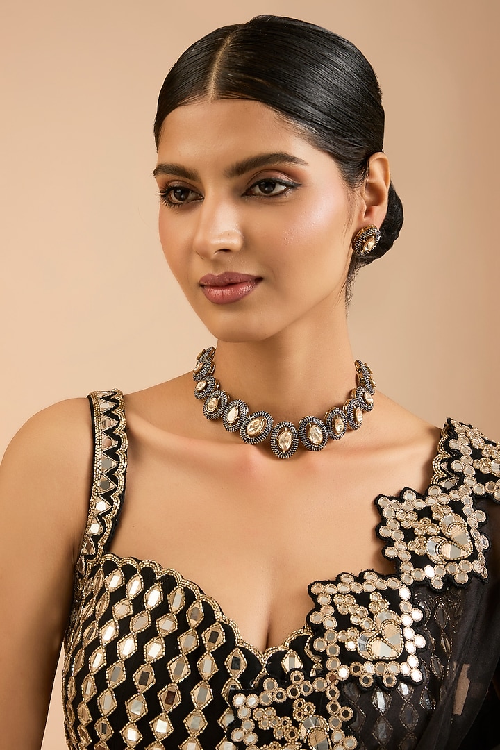 Two Tone Finish Kundan Polki & Beaded Necklace Set by Aura Trends at Pernia's Pop Up Shop