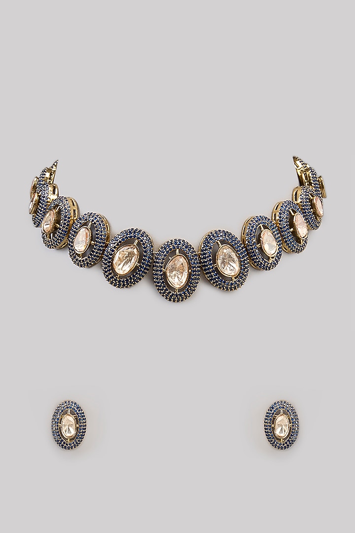 Two Tone Finish Kundan Polki & Beaded Necklace Set by Aura Trends at Pernia's Pop Up Shop