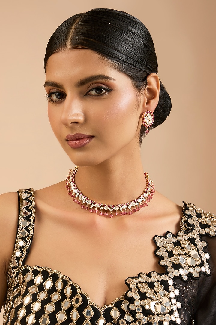 Two Tone Finish Kundan Polki & Beaded Necklace Set by Aura Trends at Pernia's Pop Up Shop