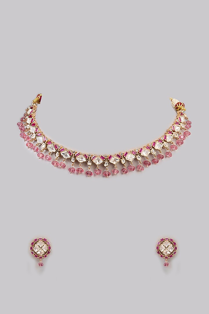 Two Tone Finish Kundan Polki & Beaded Necklace Set by Aura Trends at Pernia's Pop Up Shop