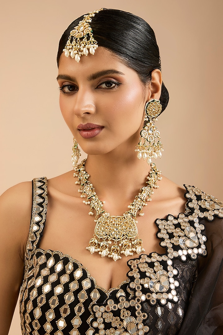 Two Tone Finish Kundan Polki & Beaded Necklace Set by Aura Trends at Pernia's Pop Up Shop