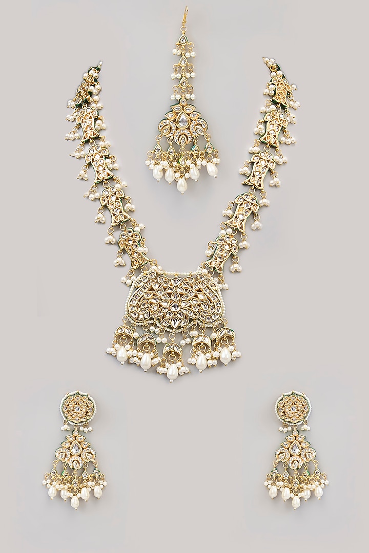 Two Tone Finish Kundan Polki & Beaded Necklace Set by Aura Trends at Pernia's Pop Up Shop