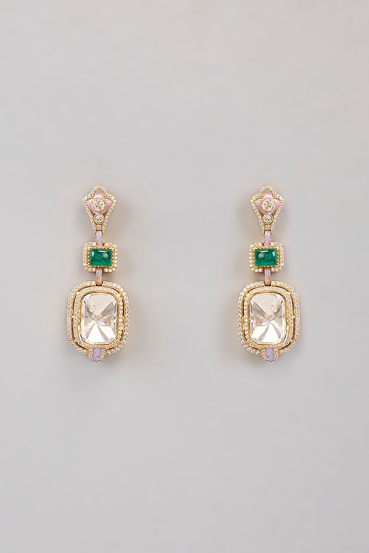 Gold Finish Kundan Polki Dangler Earrings by Aura Trends at Pernia's Pop Up Shop