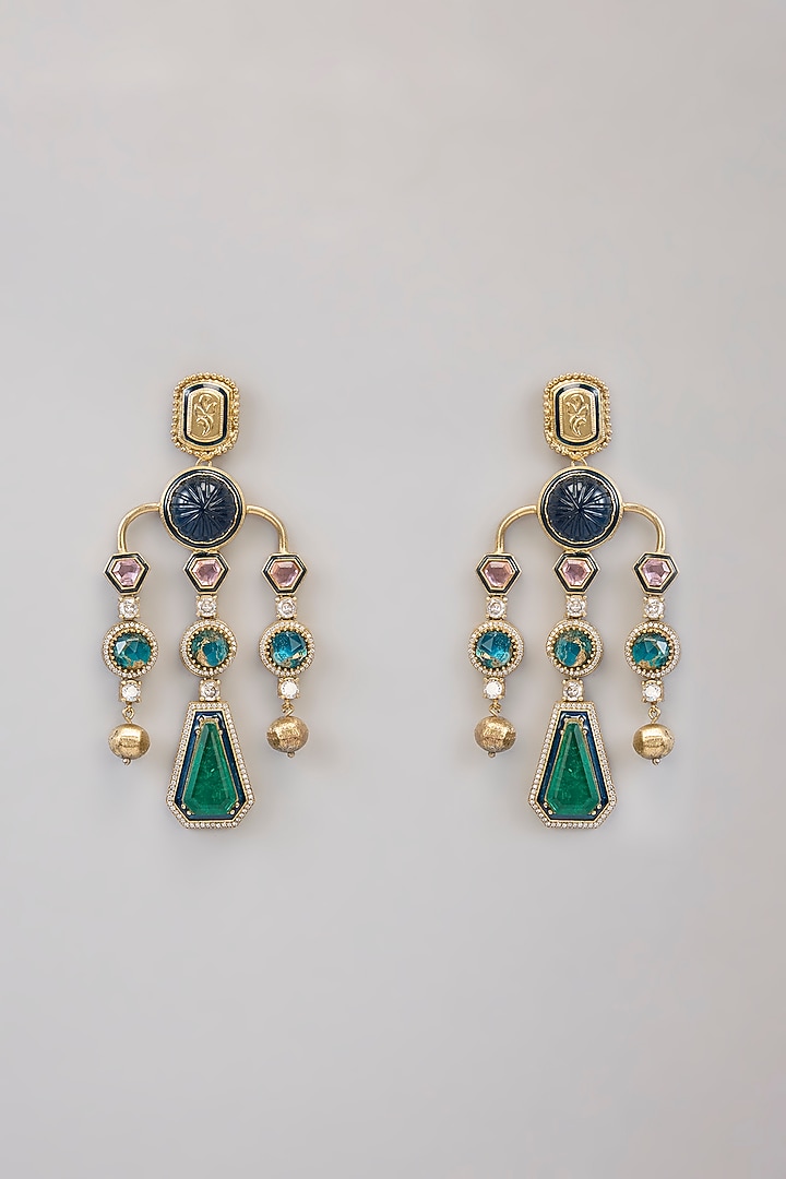 Gold Finish Kundan Polki Dangler Earrings by Aura Trends at Pernia's Pop Up Shop