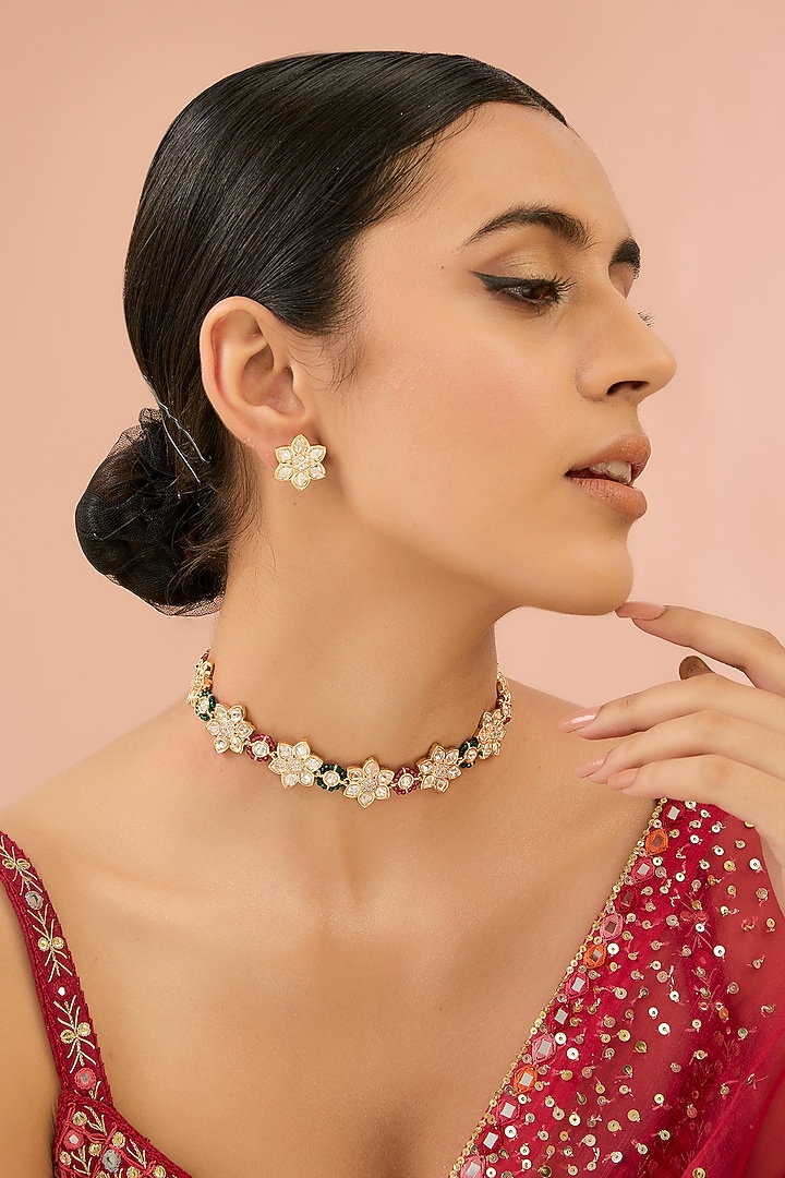 Two Tone Finish Kundan Polki Necklace Set by Aura Trends at Pernia's Pop Up Shop