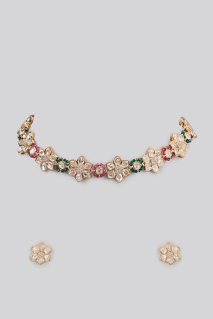 Two Tone Finish Kundan Polki Necklace Set by Aura Trends at Pernia's Pop Up Shop