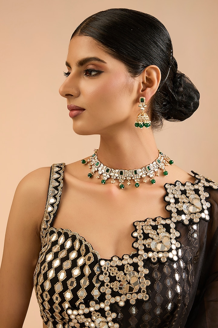 Two Tone Finish Kundan Polki & Beaded Necklace Set by Aura Trends at Pernia's Pop Up Shop