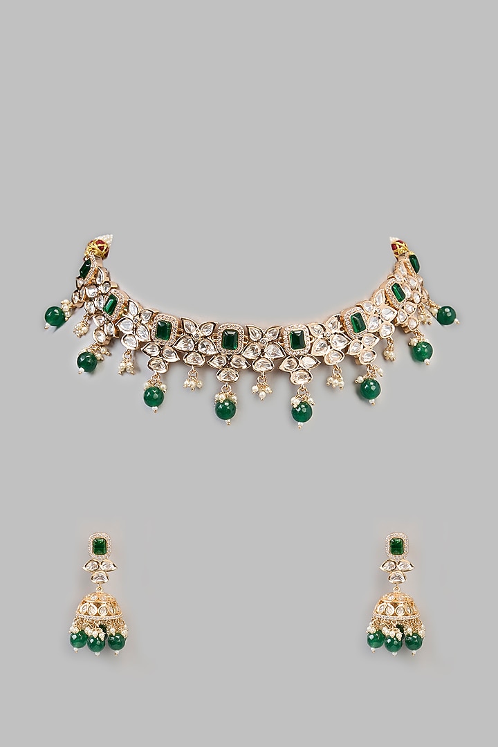 Two Tone Finish Kundan Polki & Beaded Necklace Set by Aura Trends at Pernia's Pop Up Shop