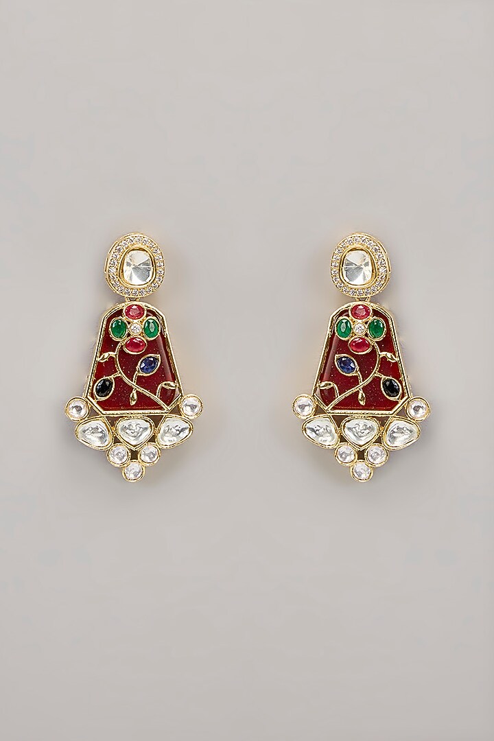 Gold Finish Kundan Polki & Red Beaded Handcrafted Necklace Set by Aura Trends at Pernia's Pop Up Shop