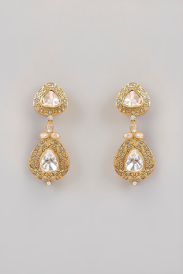 Gold Finish Kundan Polki Dangler Earrings by Aura Trends at Pernia's Pop Up Shop