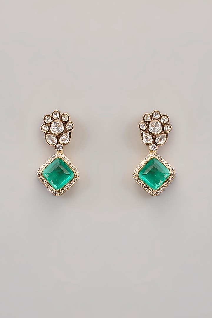 Gold Finish Kundan Polki & Green Beaded Handcrafted Necklace Set by Aura Trends at Pernia's Pop Up Shop
