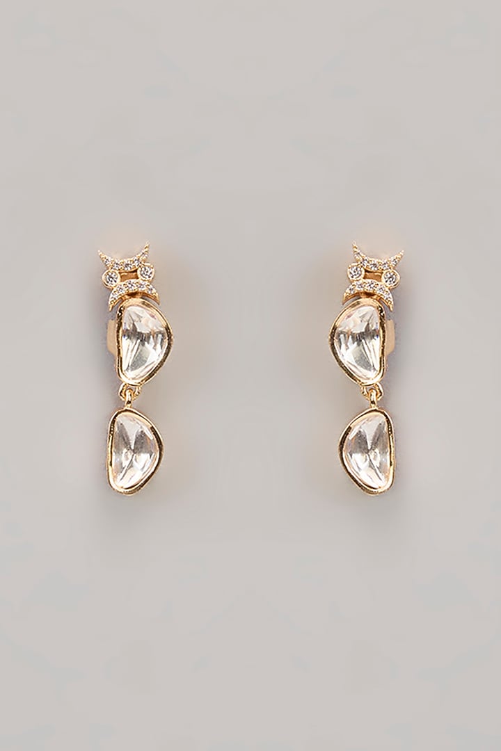 Gold Finish Kundan Polki & White Stone Necklace Set by Aura Trends at Pernia's Pop Up Shop