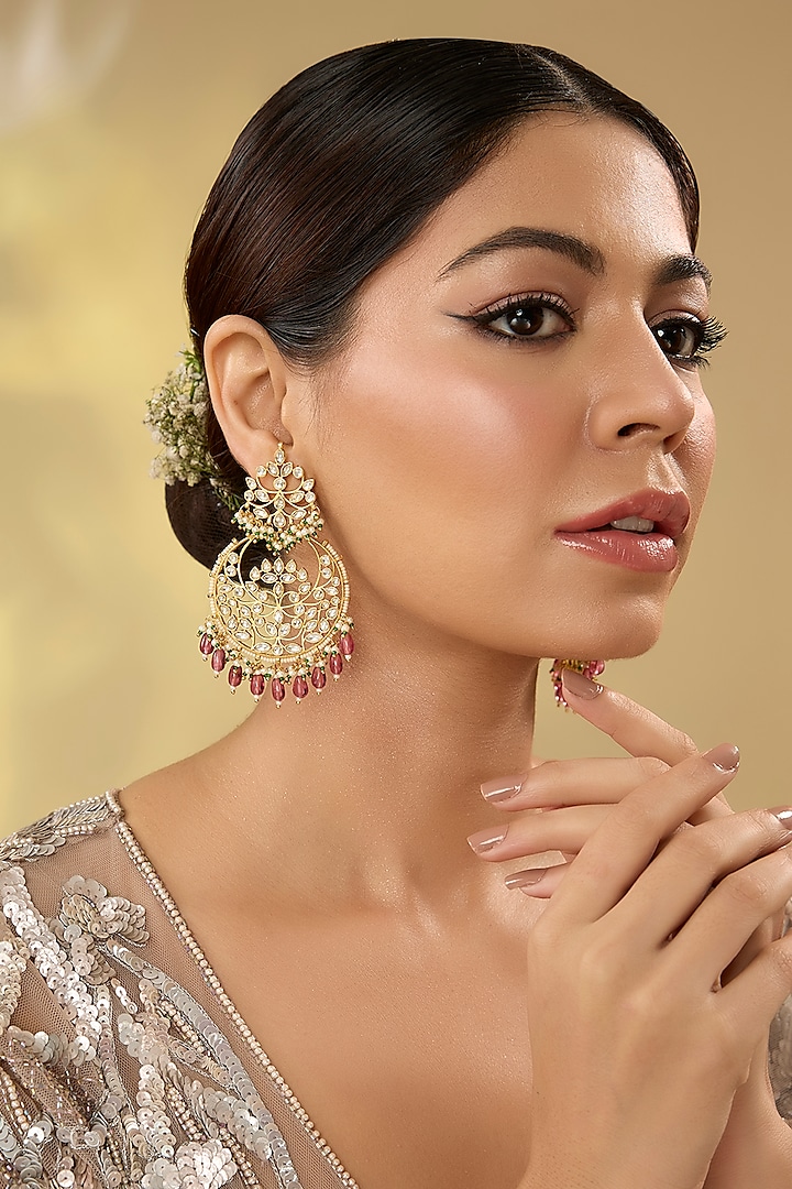 Gold Finish Kundan Polki Dangler Earrings by Auraa Trends at Pernia's Pop Up Shop