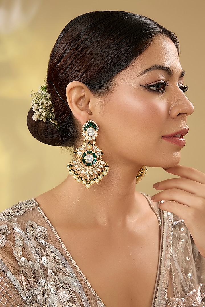 Gold Finish Kundan Polki Dangler Earrings by Auraa Trends at Pernia's Pop Up Shop