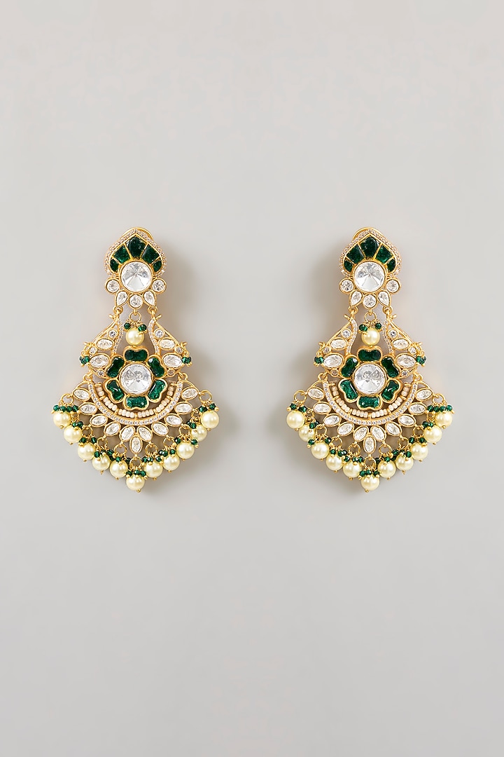 Gold Finish Kundan Polki Dangler Earrings by Aura Trends at Pernia's Pop Up Shop