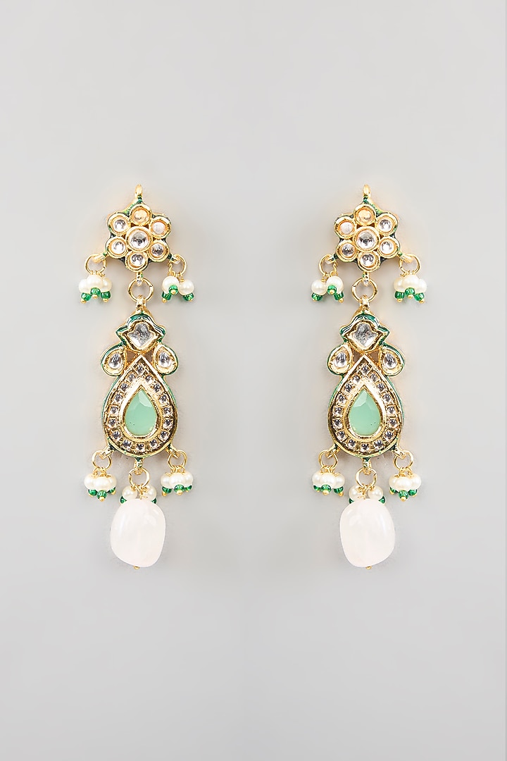 Gold Finish Kundan Polki & Beaded Necklace Set by Aura Trends at Pernia's Pop Up Shop