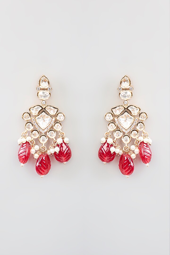 Gold Finish Kundan Polki & Red Beaded Necklace Set by Aura Trends at Pernia's Pop Up Shop