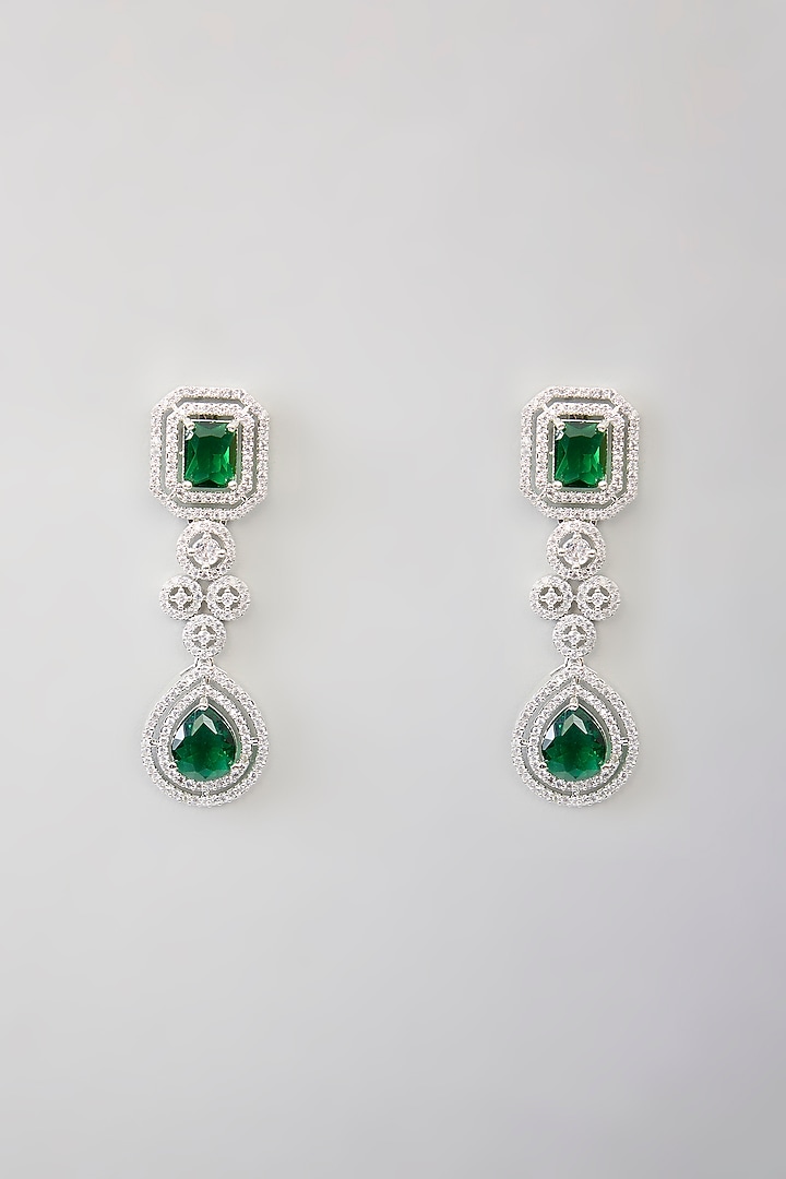 White Finish Zircon & Emerald Necklace Set by Aura Trends at Pernia's Pop Up Shop