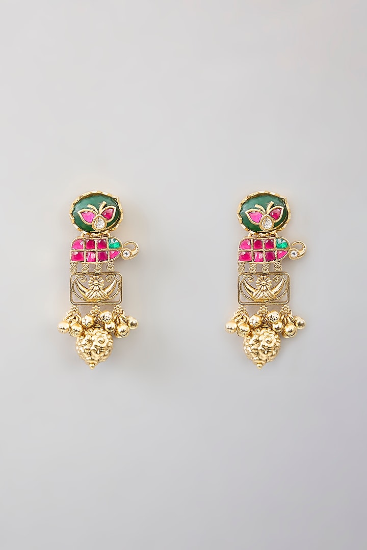 Gold Finish Kundan Polki & Beaded Necklace Set by Aura Trends at Pernia's Pop Up Shop