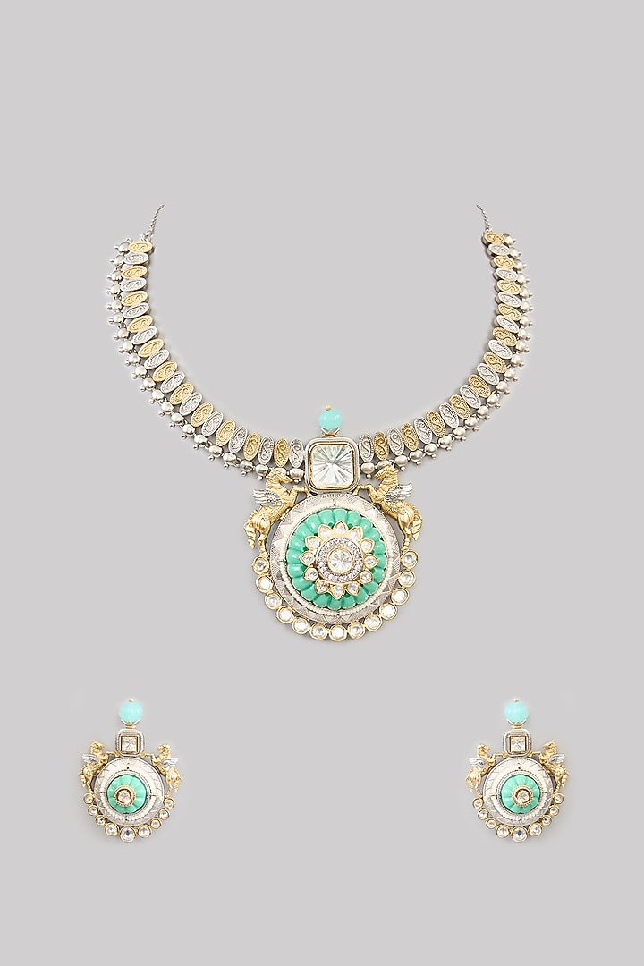 Two Tone Finish Kundan Polki & Beaded Necklace Set by Aura Trends at Pernia's Pop Up Shop