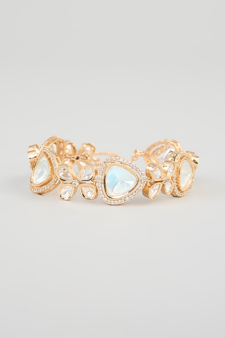 Gold Finish Kundan Polki & Beaded Bracelet by Aura Trends at Pernia's Pop Up Shop