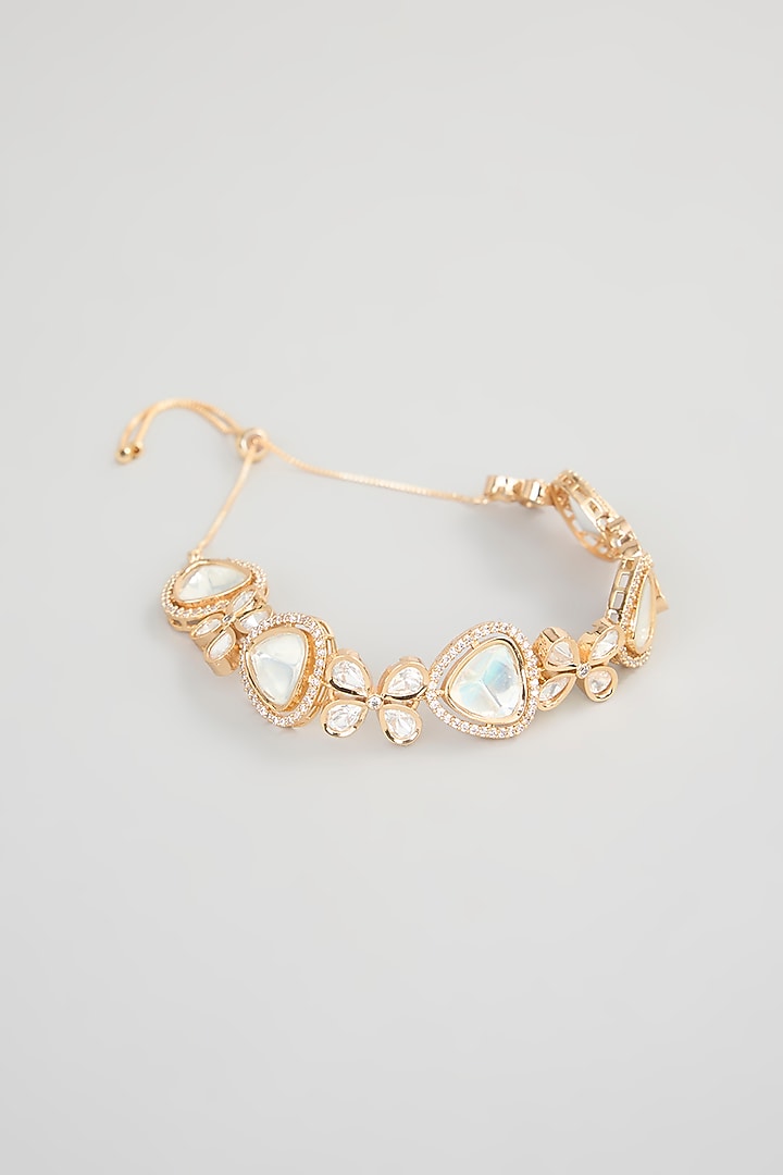 Gold Finish Kundan Polki & Beaded Bracelet by Aura Trends at Pernia's Pop Up Shop