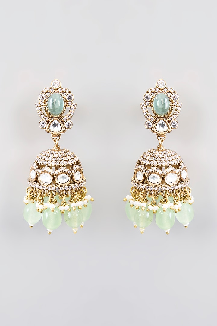 Gold Finish Kundan Polki & Beaded Necklace Set by Aura Trends at Pernia's Pop Up Shop