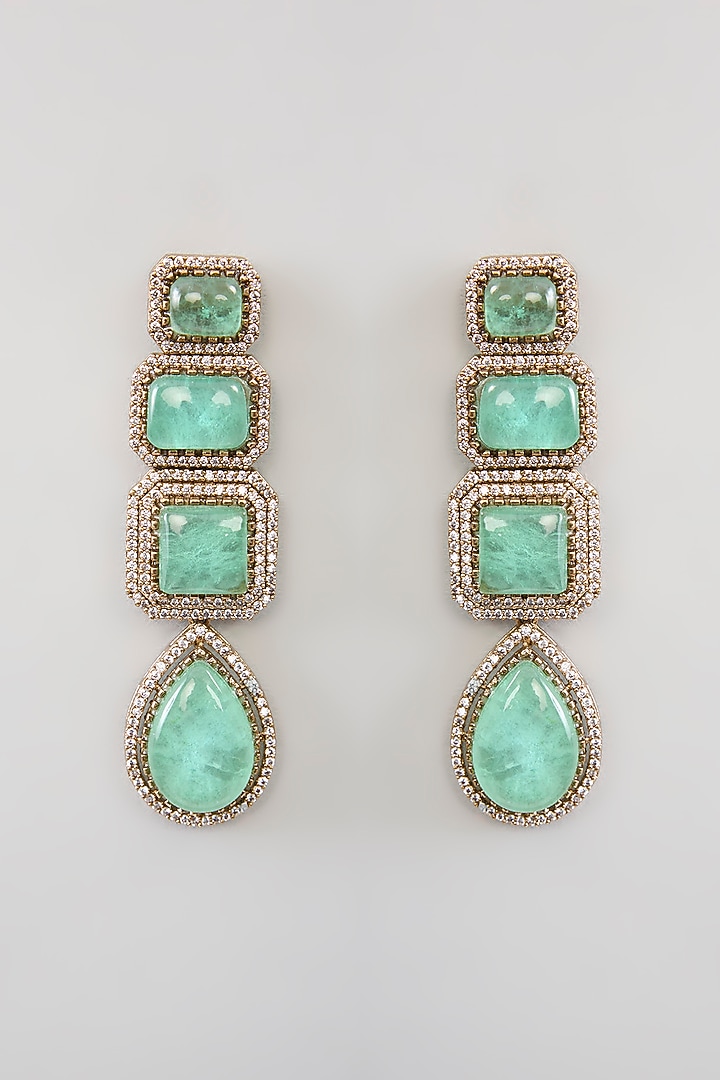 Black Rhodium Finish Emerald & Zircon Dangler Earrings by Aura Trends at Pernia's Pop Up Shop