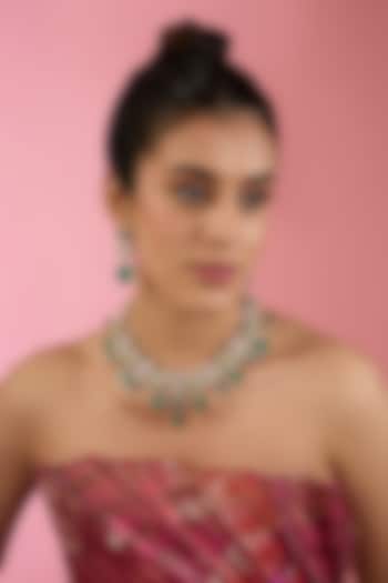 Two Tone Finish Multi-Colored Stone & Zircon Necklace Set by Auraa Trends at Pernia's Pop Up Shop