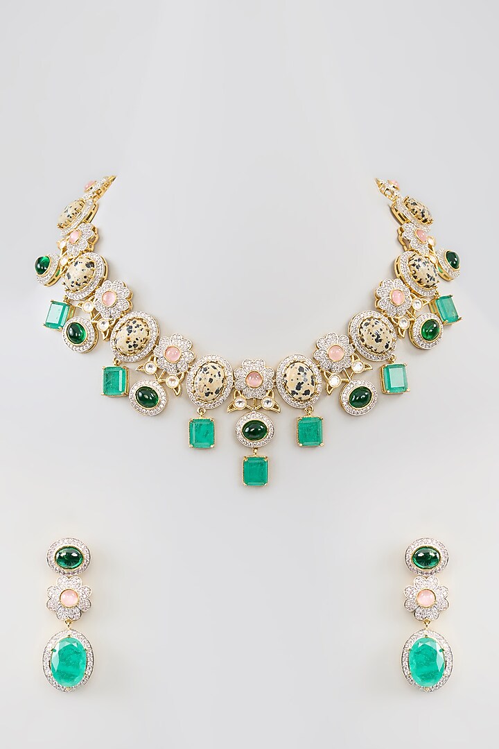 Two Tone Finish Multi-Colored Stone & Zircon Necklace Set by Aura Trends at Pernia's Pop Up Shop