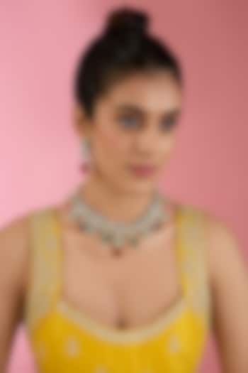 Two Tone Finish Multi-Colored Stone & Zircon Necklace Set by Auraa Trends at Pernia's Pop Up Shop