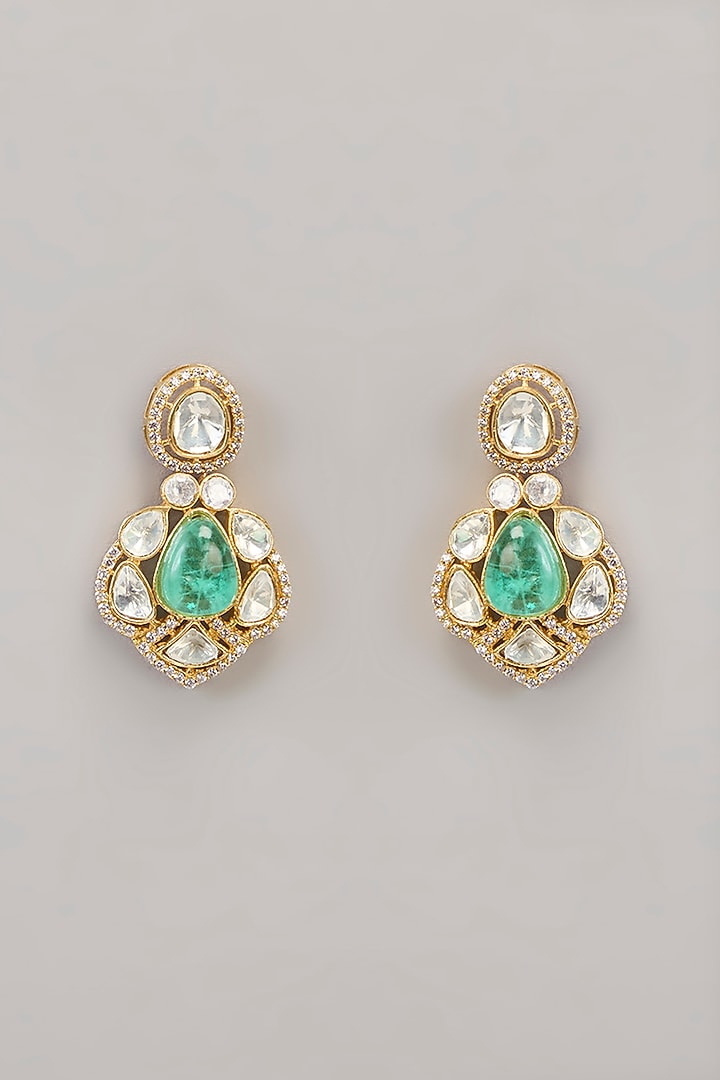 Gold Finish Kundan Polki & Green Beaded Necklace Set by Aura Trends at Pernia's Pop Up Shop