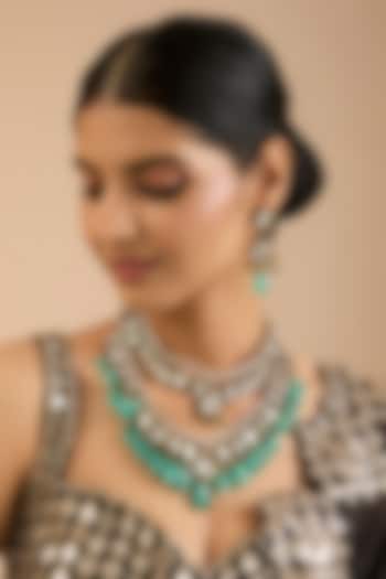 Gold Finish Kundan Polki & Green Beaded Necklace Set by Auraa Trends at Pernia's Pop Up Shop