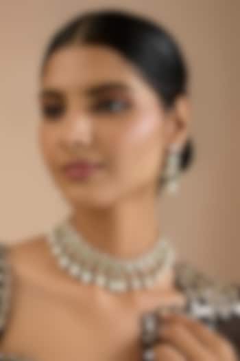 Gold Finish Kundan Polki & Green Stone Necklace Set by Auraa Trends at Pernia's Pop Up Shop