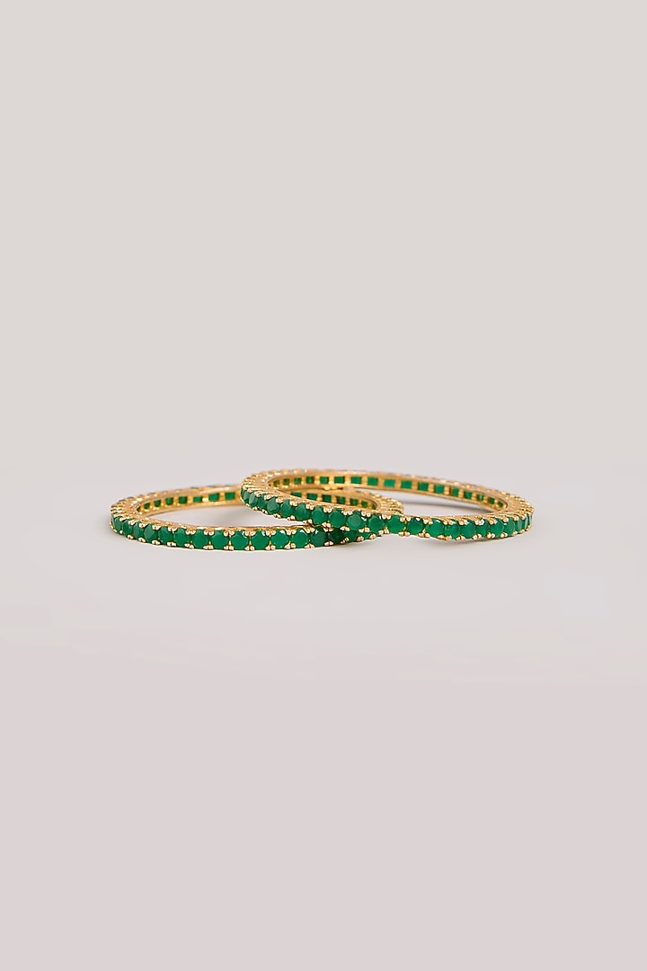 Gold Finish Green Stone Bangles (Set Of 2) by Aura Trends at Pernia's Pop Up Shop